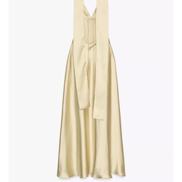 Zara butter yellow SATIN EFFECT FOULARD DRESS - Picture 7 of 14